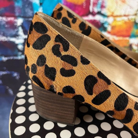 Sole Society Pumps Andorra Leopard Block Heel Shoes 9M Animal Fur - Picture 5 of 10